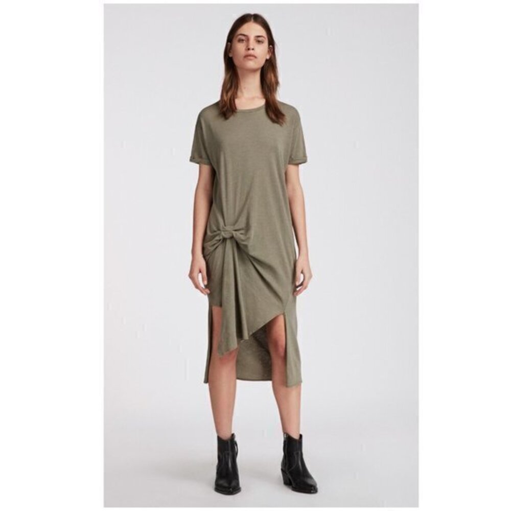All Saints Khaki Twist Midi Dress